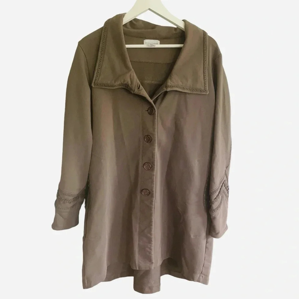 Soft Surroundings Jacket Women's Large Tallulah Embroidery Gray French Terry